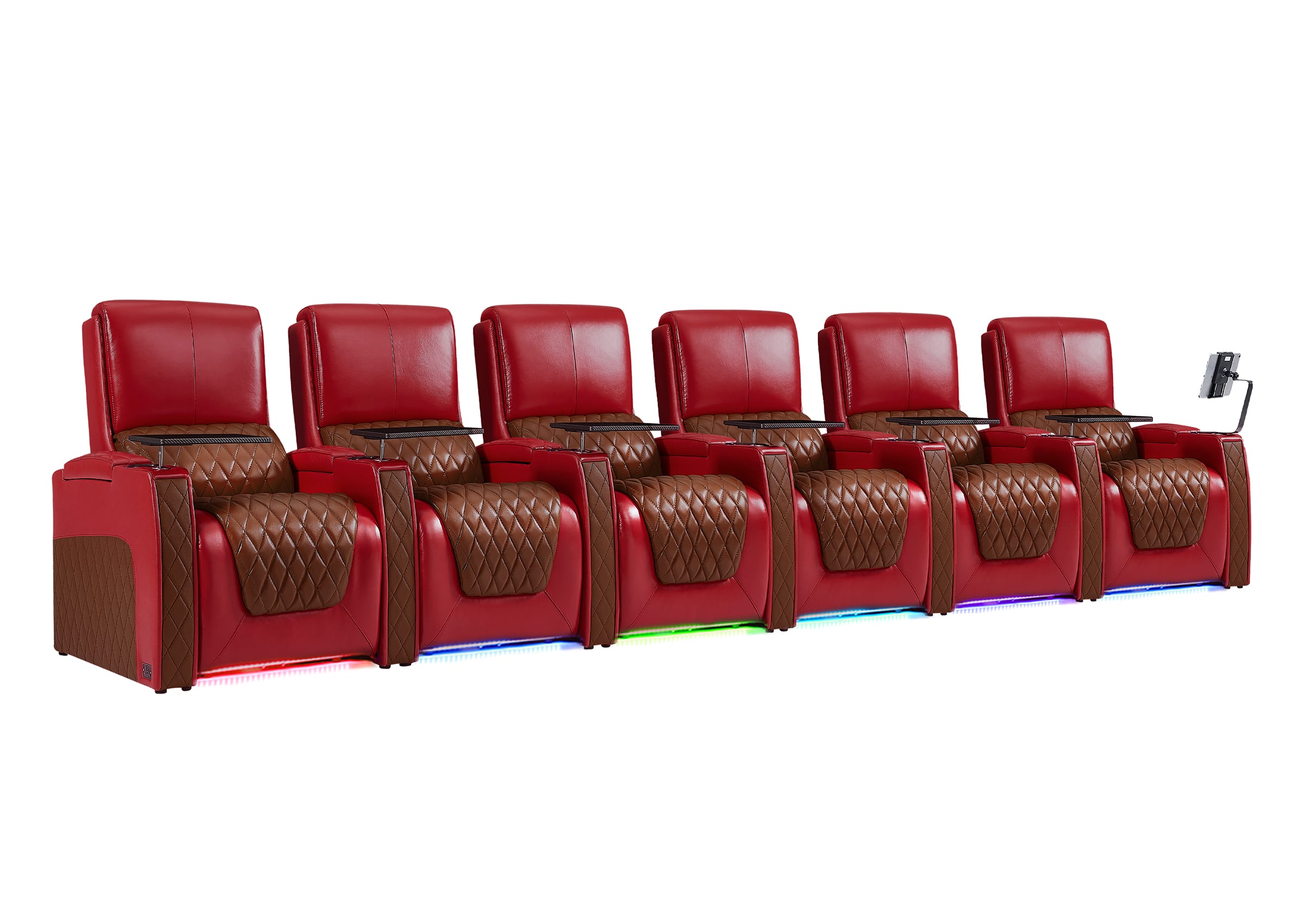 Weilianda AstroUltra Series Red Custom Dual-Tone Leather Theater Couch with RGB Lighting 6-Seat