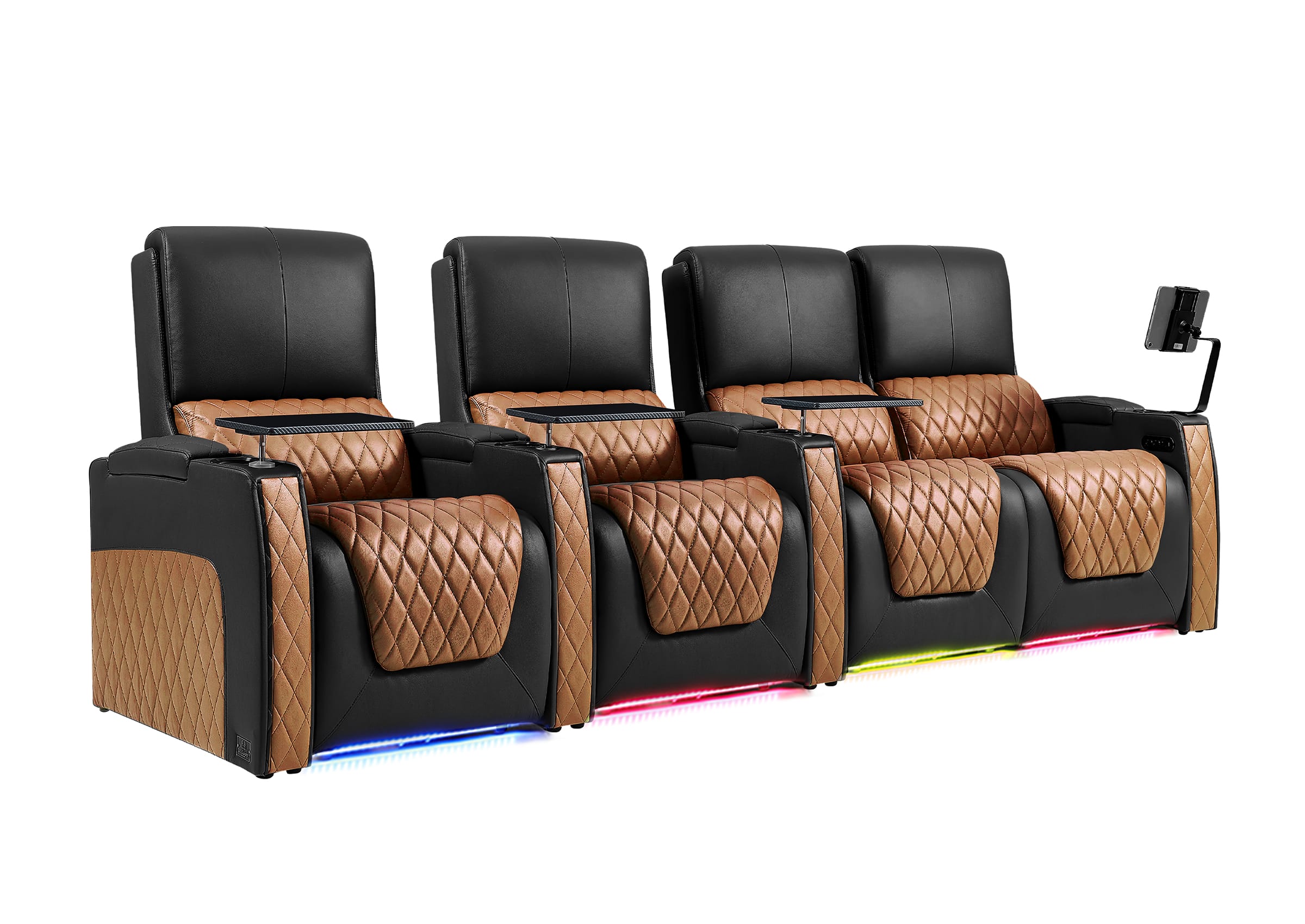 Weilianda AstroUltra Series Black Custom Two-Tone Movie Theater Chairs with Ambient Lighting & USB Ports 4-Seater