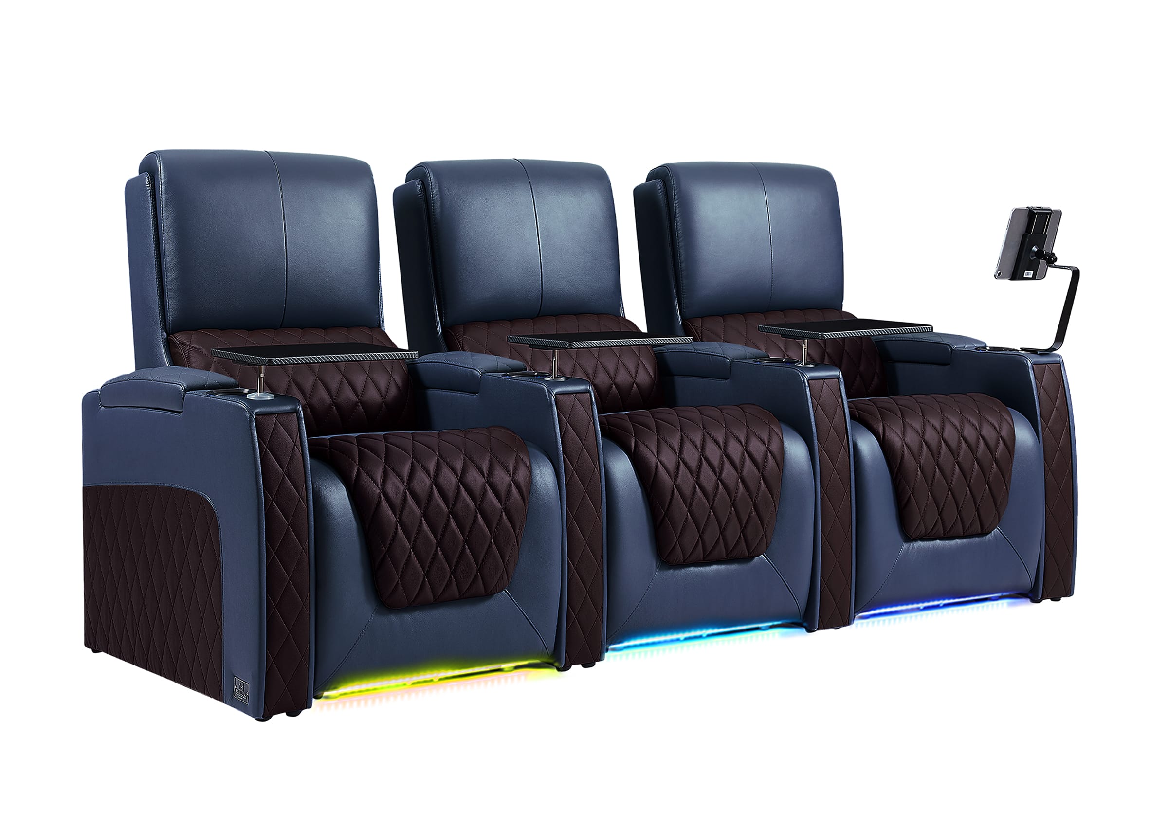 Weilianda AstroUltra Series Blue Custom Dual-Color 3-Seat Home Theater Recliner with Power Headrest & Footrest