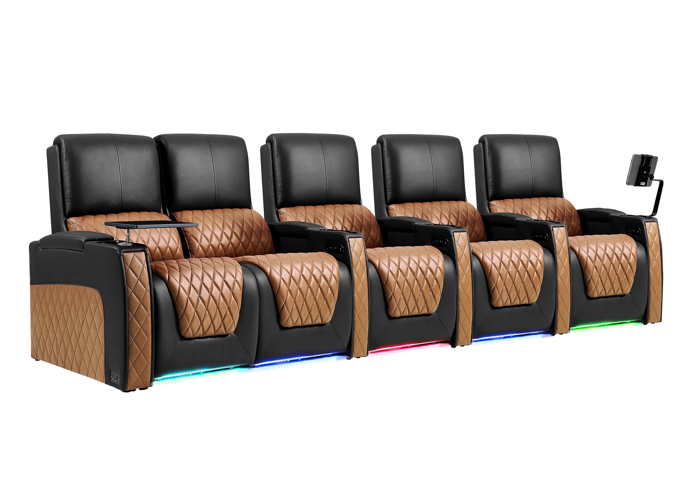 Weilianda AstroUltra Series Black Custom Two-Tone 5-Seat Power Home Theater Sofa with Zero Gravity & Adjustable Headrest
