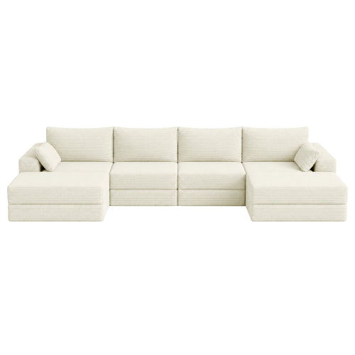 Cozy 100" L-Shaped Modular Floor Sectional with 5 Plush Pillows