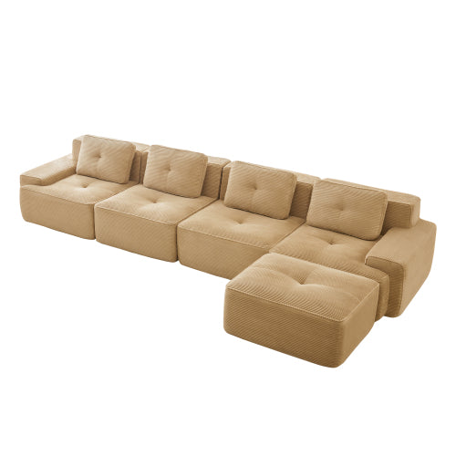 Oversized 6-Seater V-Shaped Corduroy Sectional with Dual Movable Ottomans