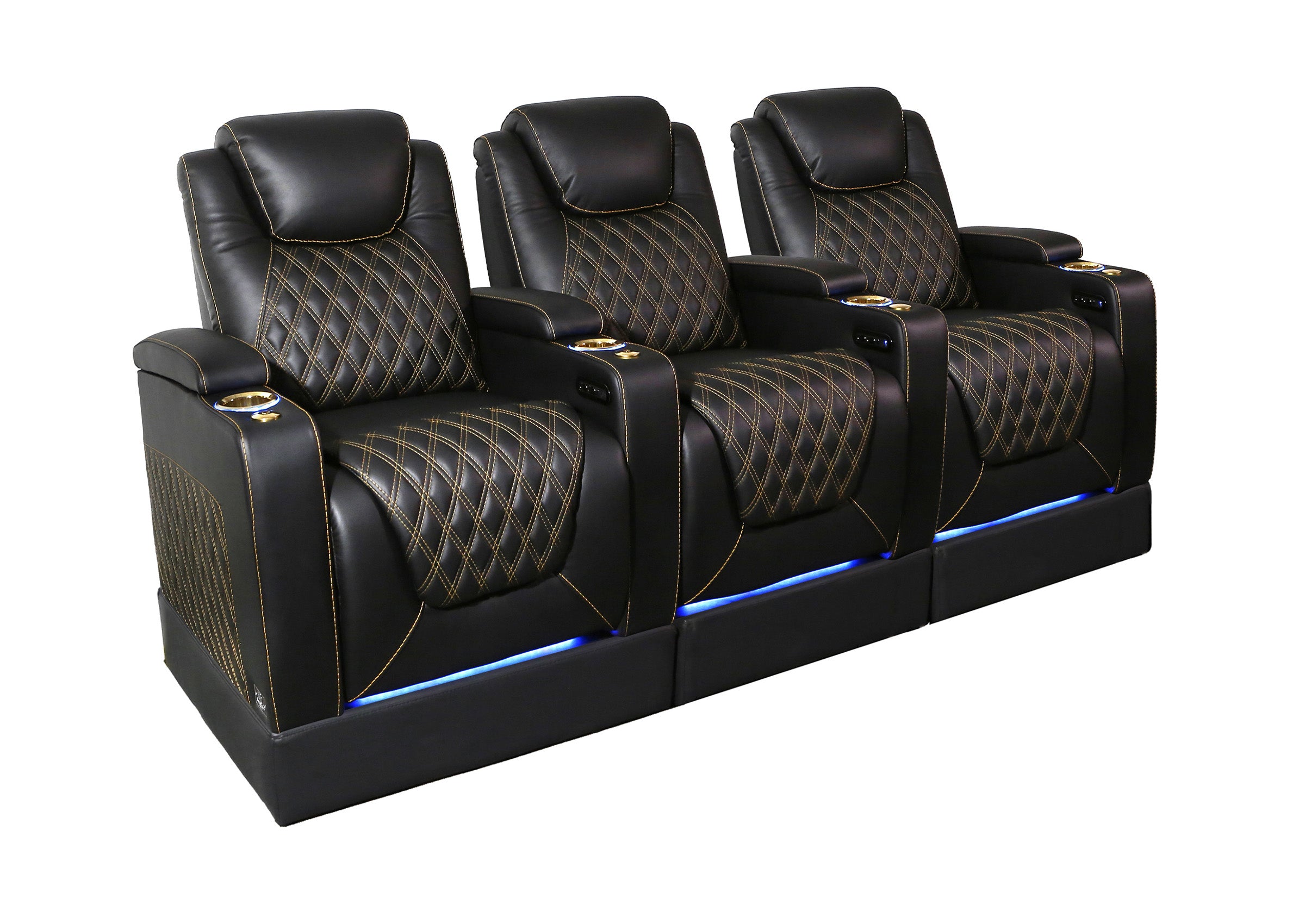 Weilianda LumiChic Riser Series Home Theater Seating Row of 3 | Gold Accent Chair with LED Lighting