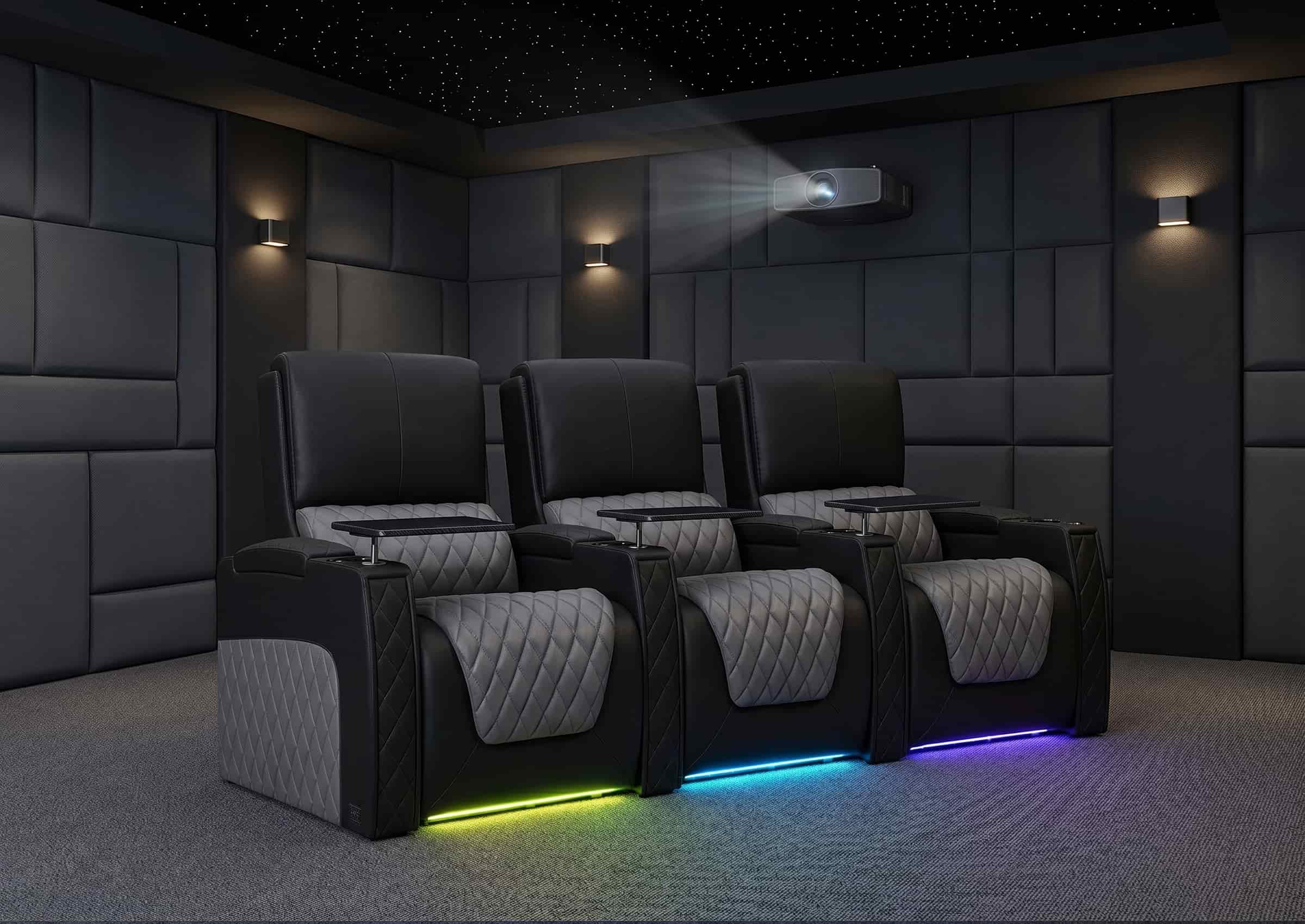 Weilianda AstroUltra Series Black Custom Dual-Color 2-Seat Home Cinema Sofa with Adjustable Headrest & Footrest
