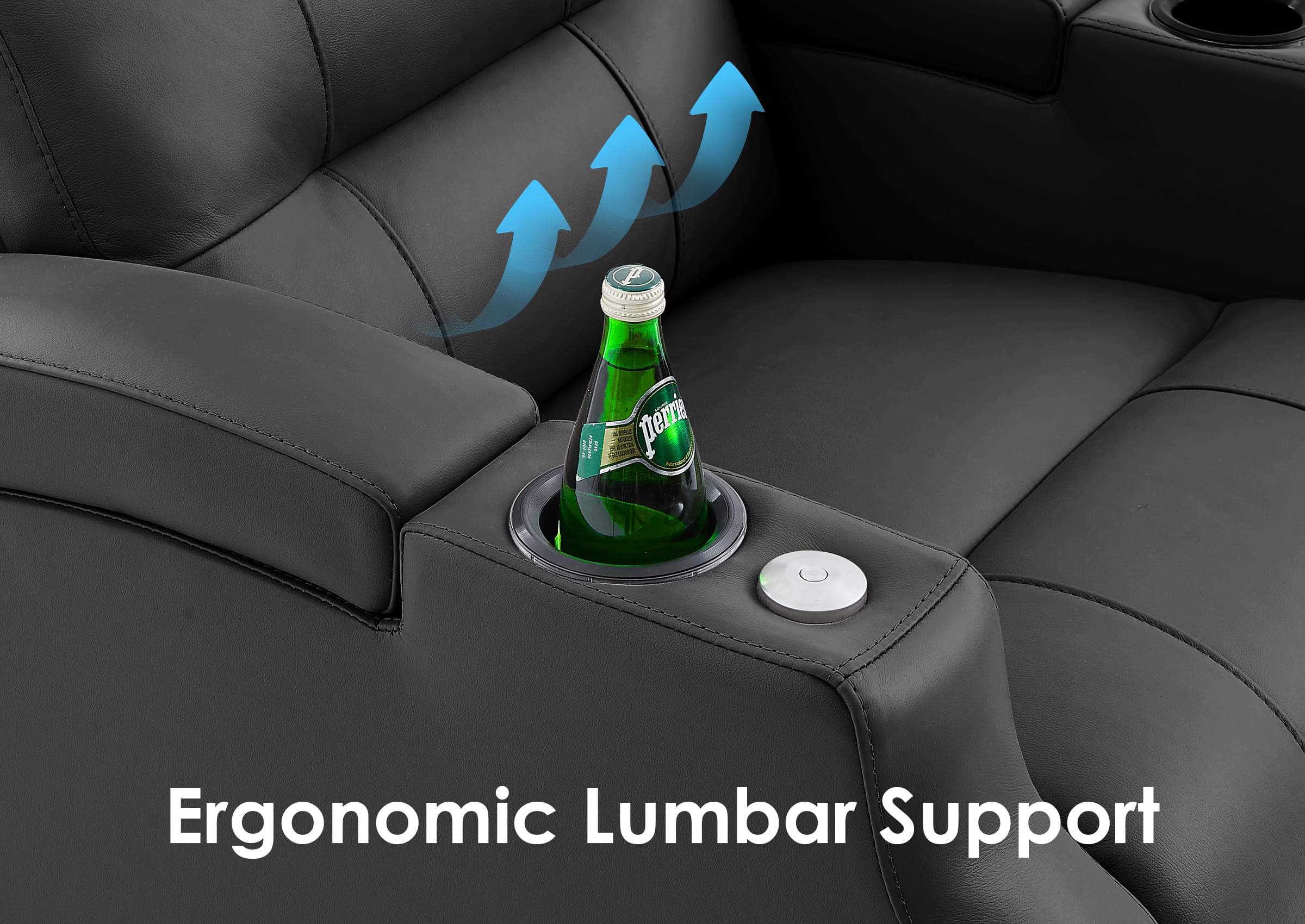 Weilianda Vanguard Lumbar Series 3-Seat Genuine Leather Sofa with Power Lumbar Support