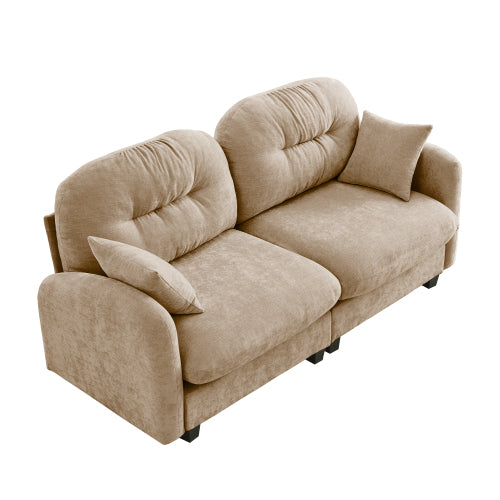 Plush L-Shaped Modular Sectional Sofa with Ottoman & Tufted Backrest, Beige