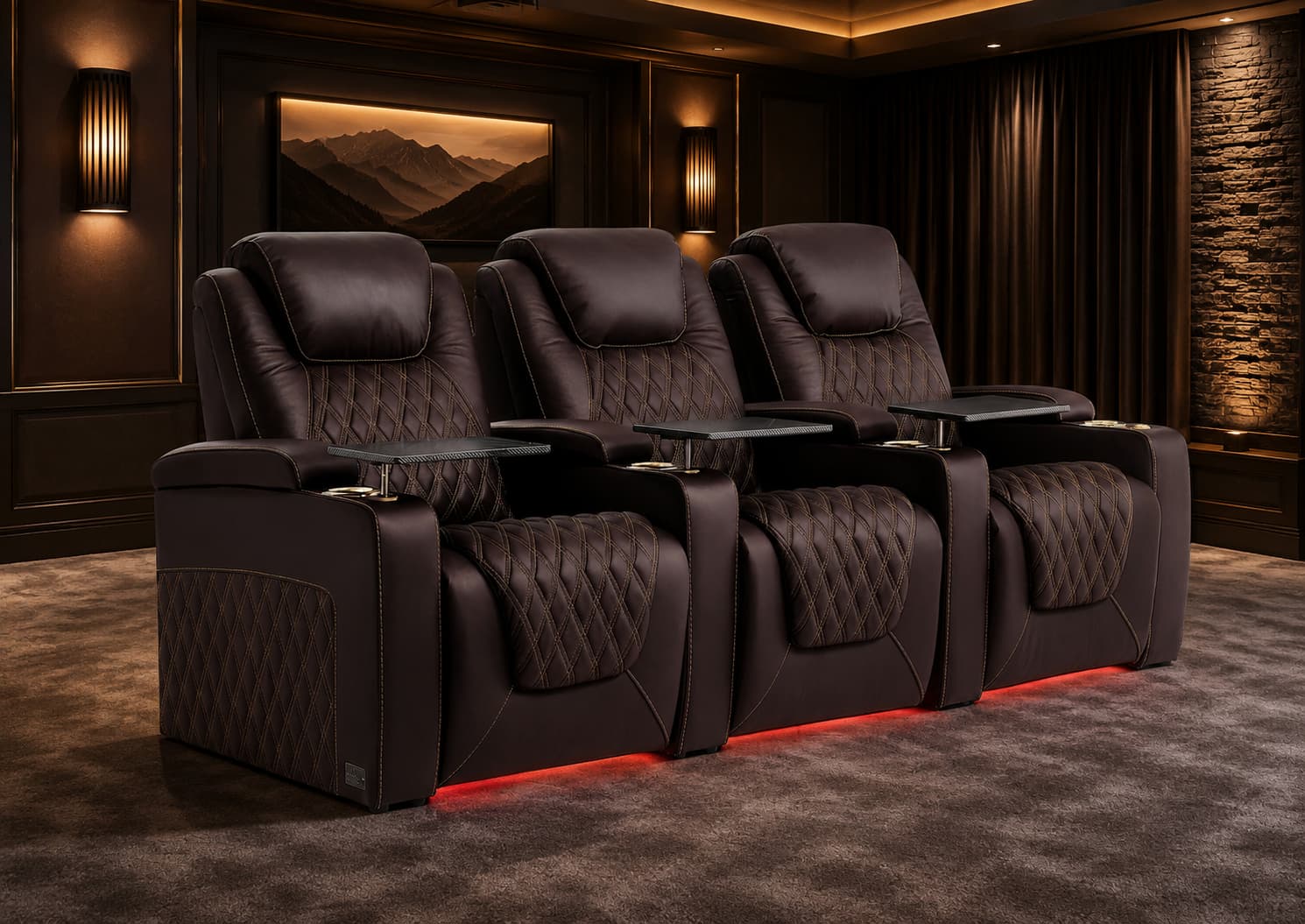 Chic Series Black Home Theater Seating 7 Colors Lighting
