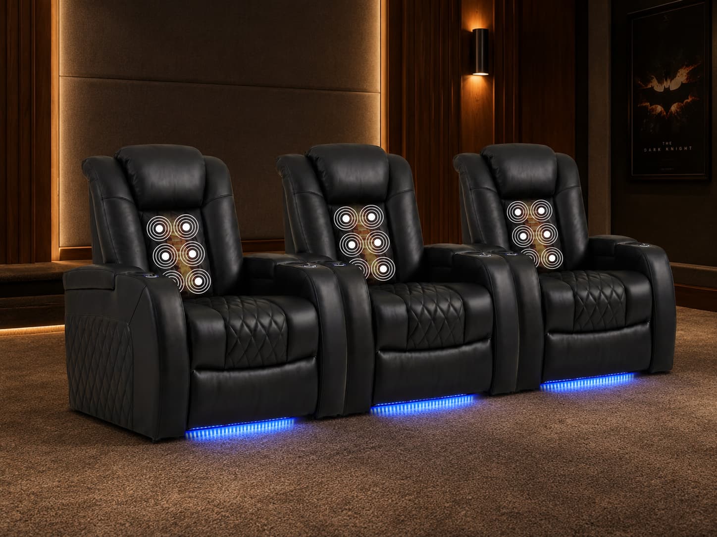 Weilianda FortLux Massage Series Home Theater Recliners with Zero Gravity, Top-Grain Leather & LED Ambient Lighting