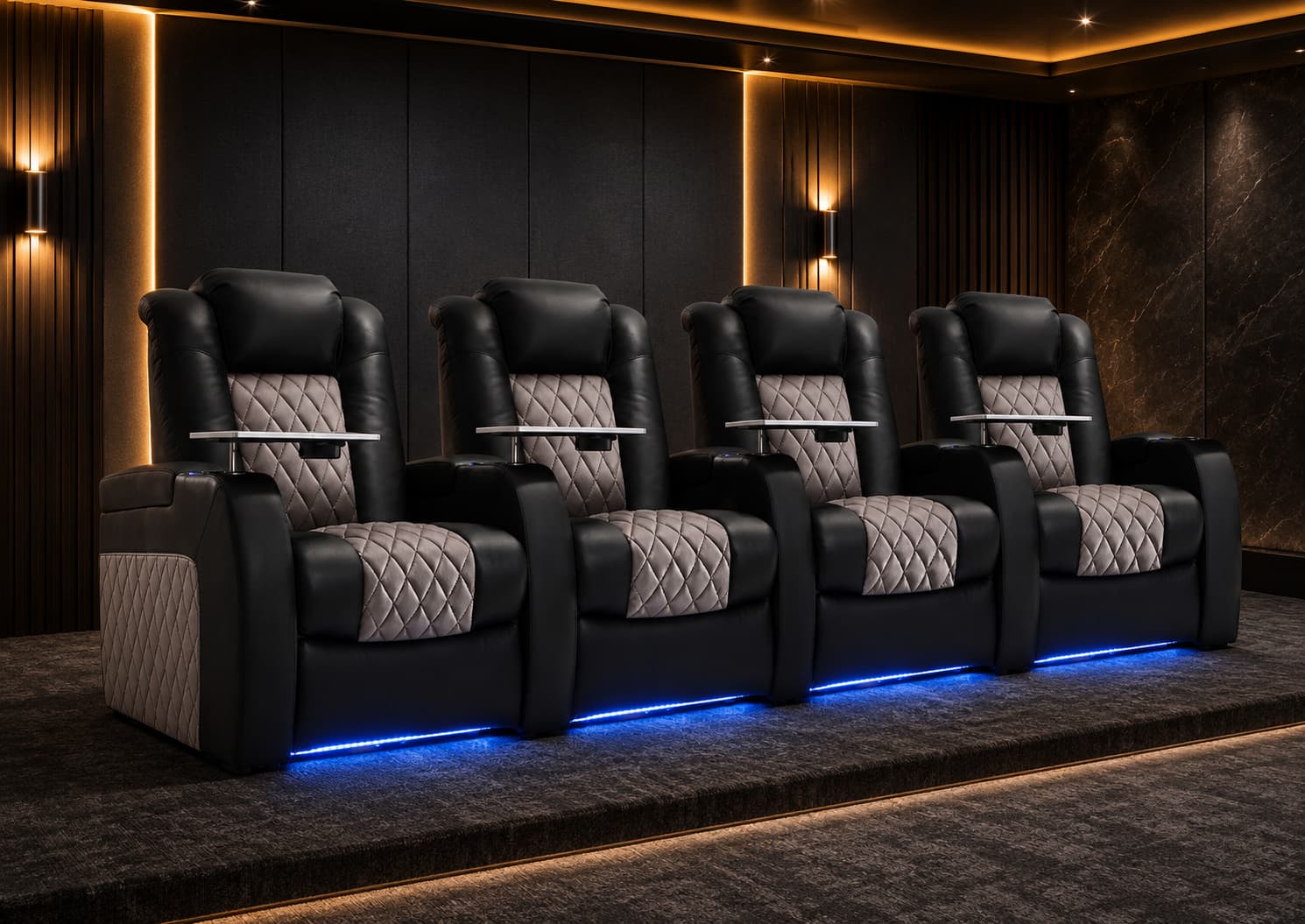 Weilianda 2026 Luxury Version 2.0 Black Custom Power Theater Reclining Sofa 4 Seats