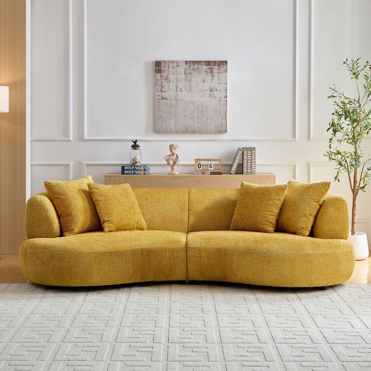 Chic 102.36" Curved 4-Seat Bouclé Sectional with Mid-Century Style