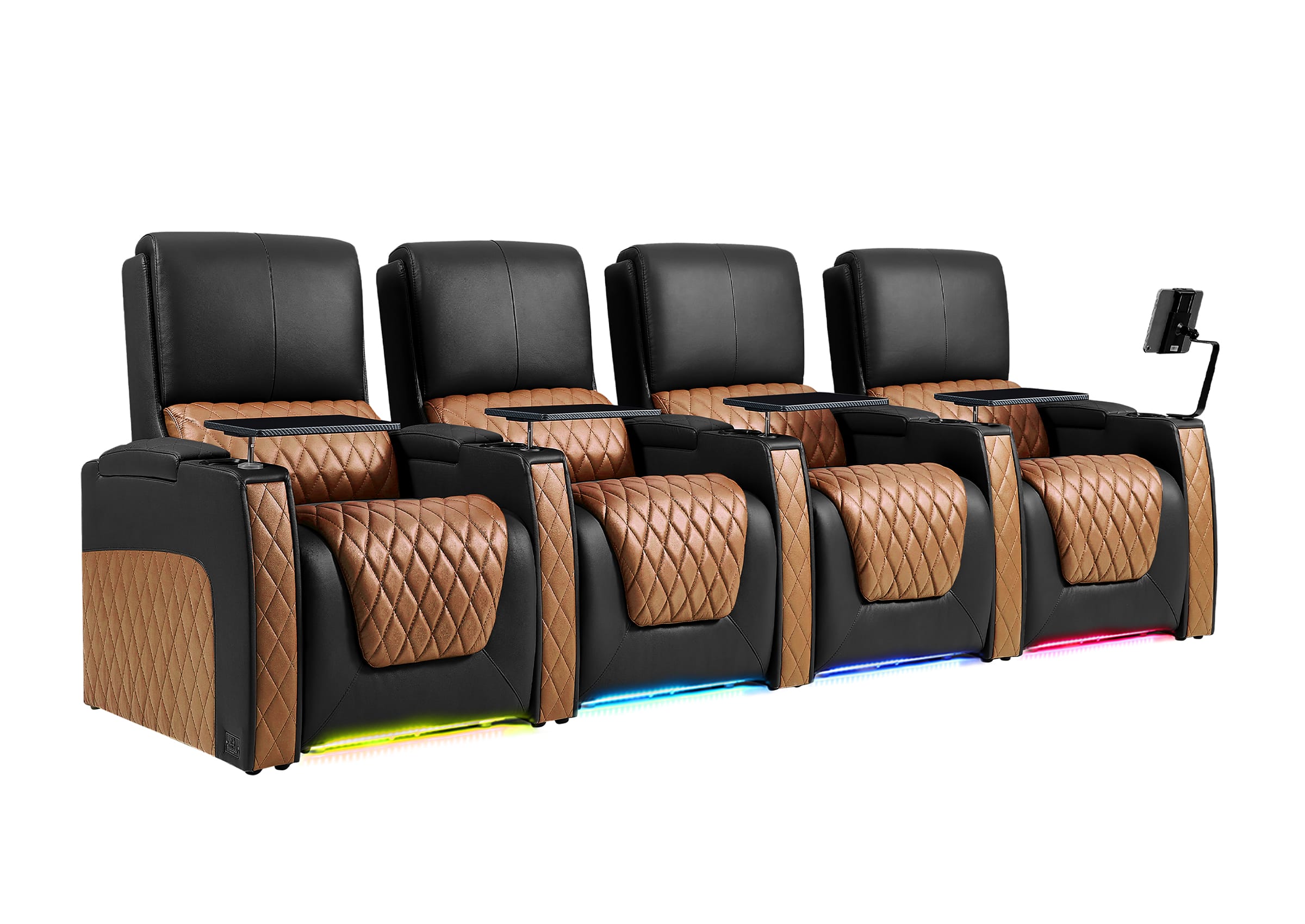 Weilianda AstroUltra Series Black Custom Two-Tone Movie Theater Chairs with Ambient Lighting & USB Ports 4-Seater