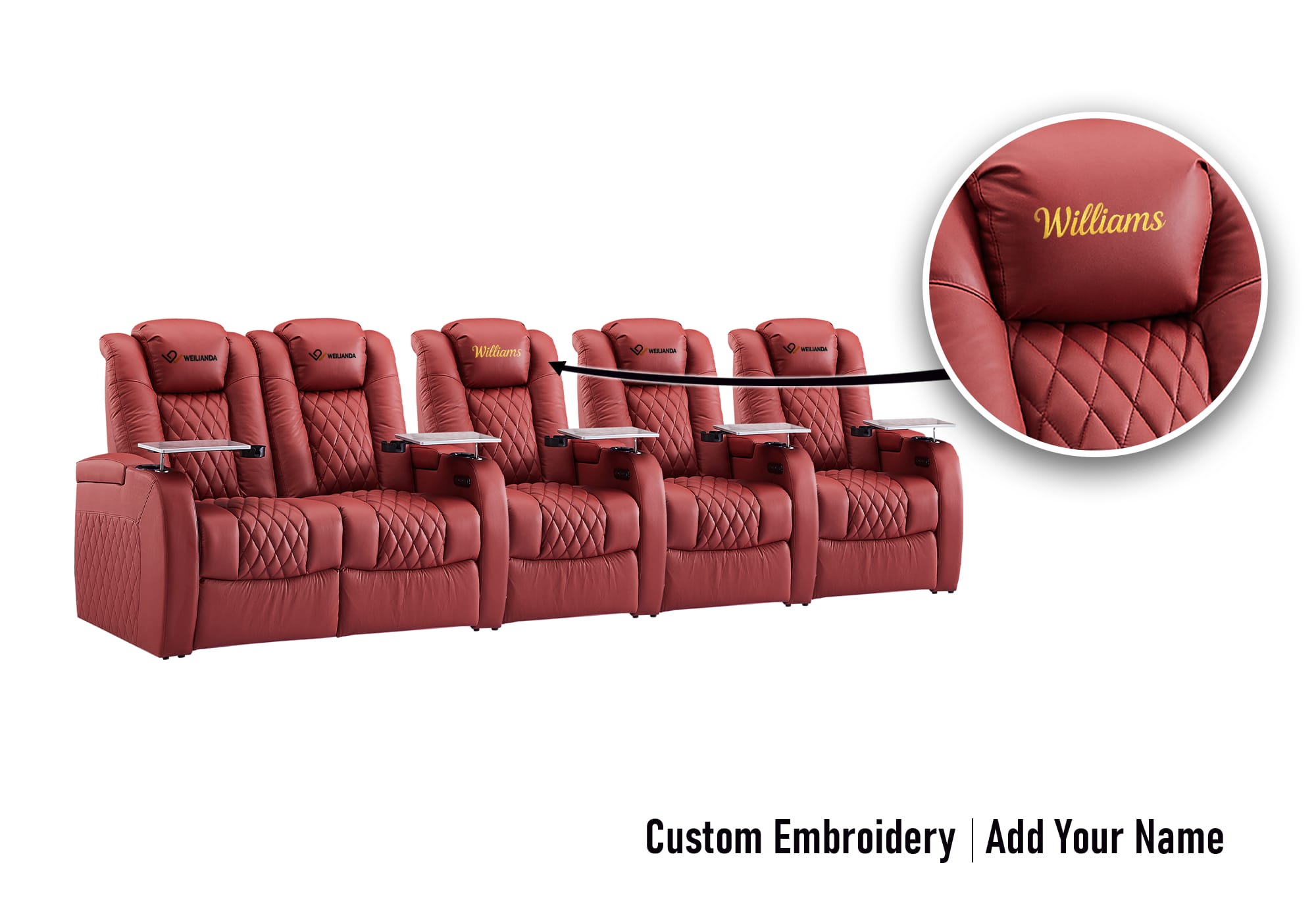 Weilianda FortLux Series Headrest Embroidery Custom 5-Seat Home Cinema Chairs | Multi-Color Lighting