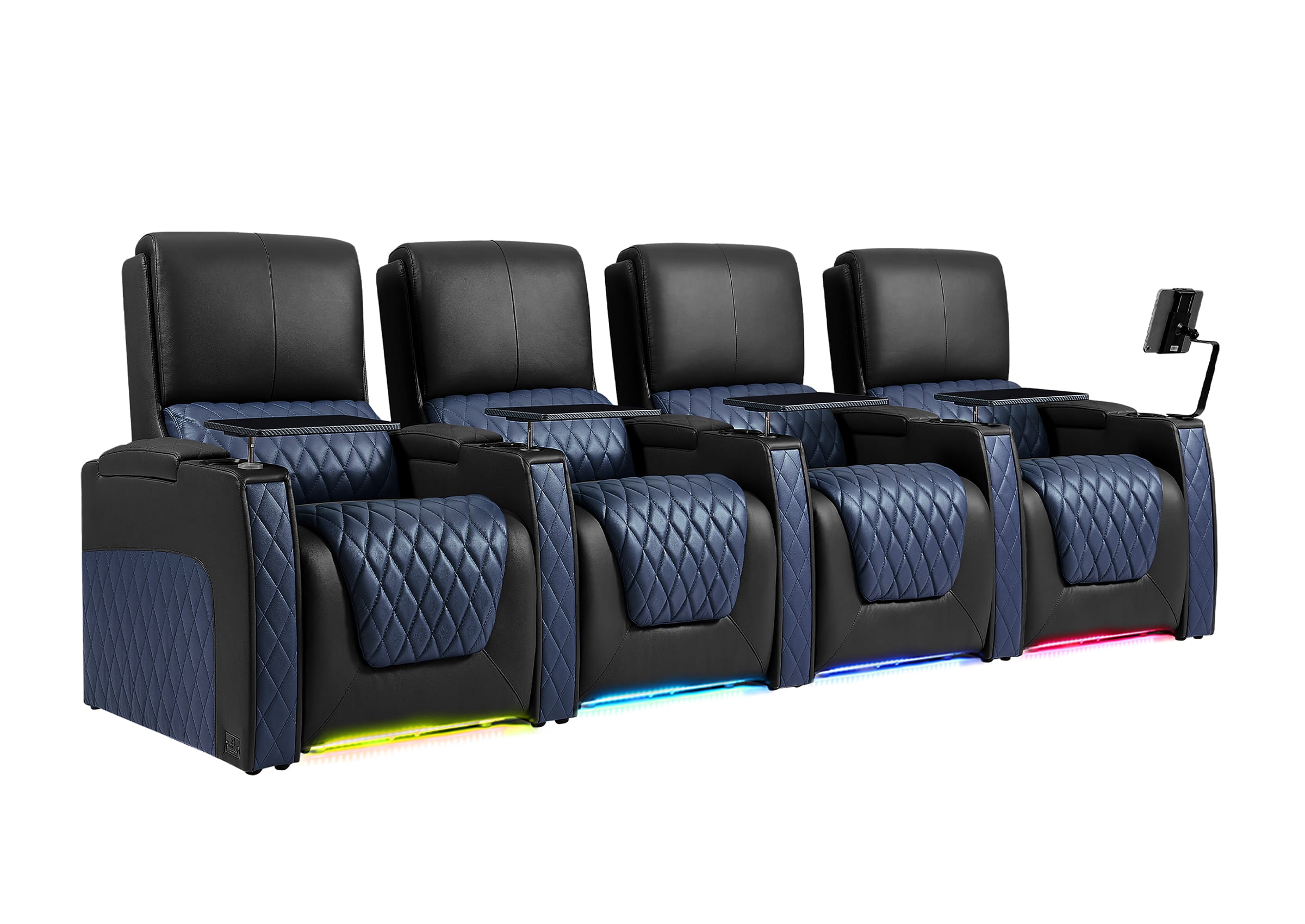 Weilianda AstroUltra Series Black Custom Two-Tone Movie Theater Chairs with Ambient Lighting & USB Ports 4-Seater