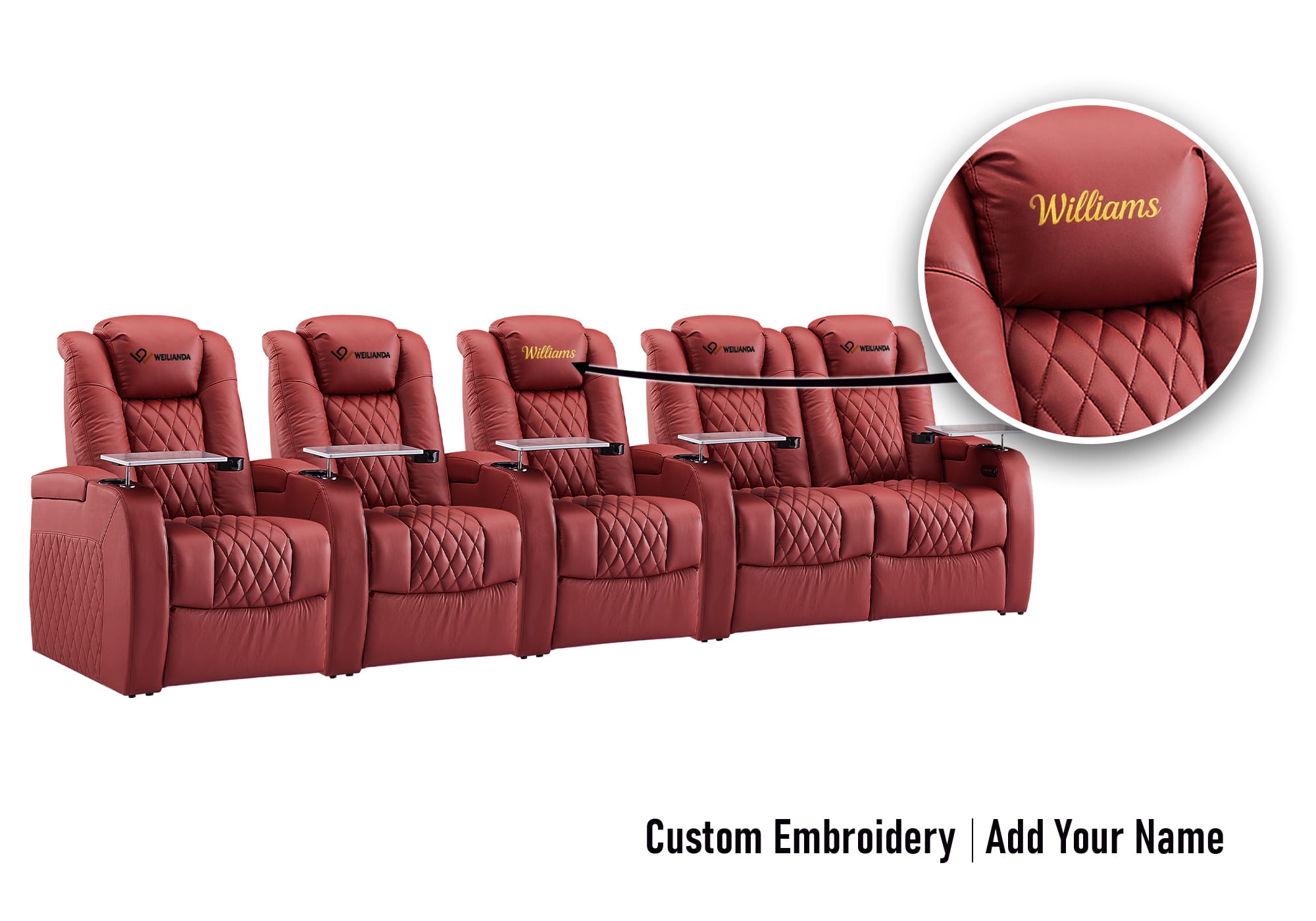 Weilianda FortLux Series Headrest Embroidery Custom 5-Seat Home Cinema Chairs | Multi-Color Lighting
