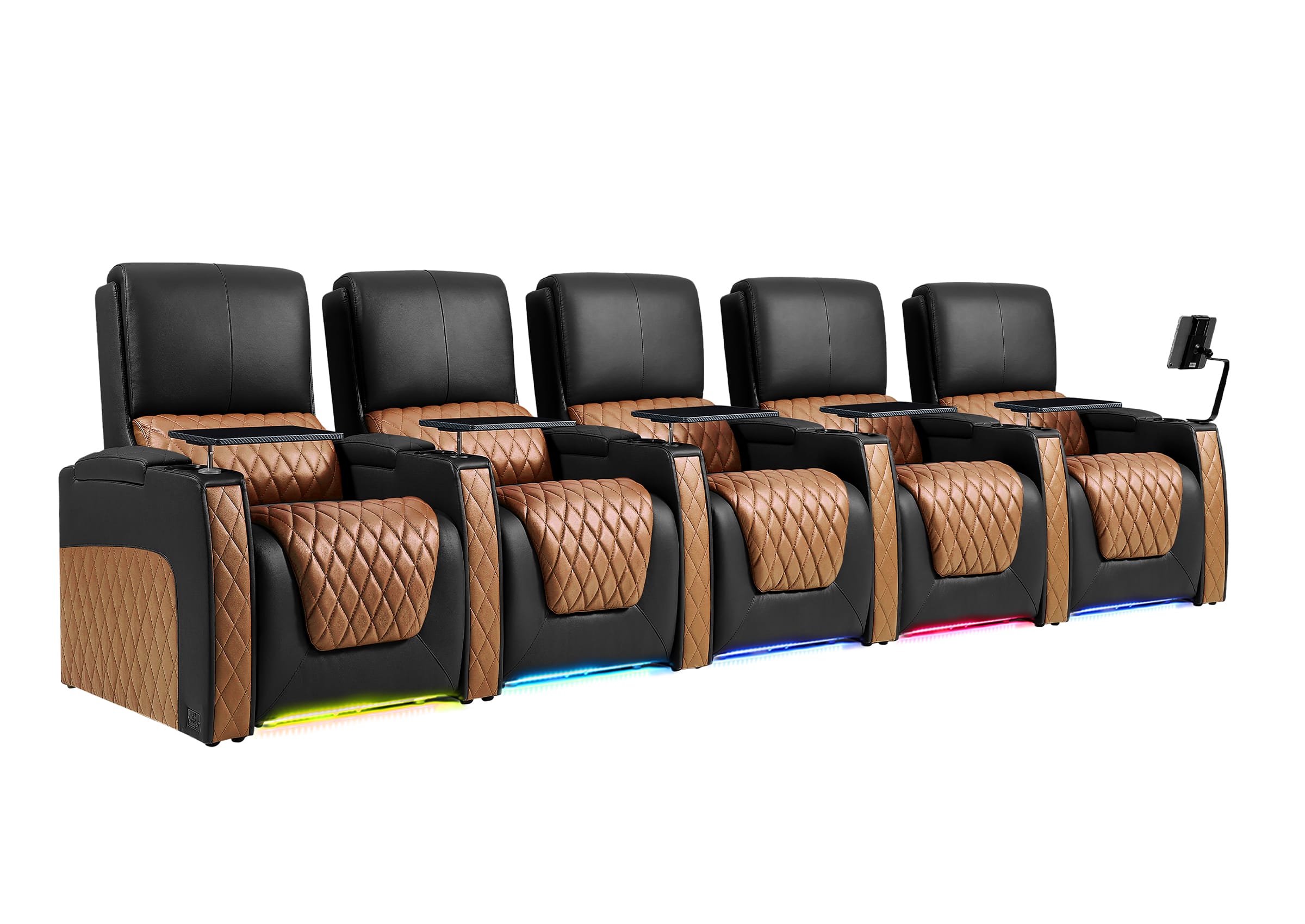 Weilianda AstroUltra Series Black Custom Two-Tone 5-Seat Power Home Theater Sofa with Zero Gravity & Adjustable Headrest