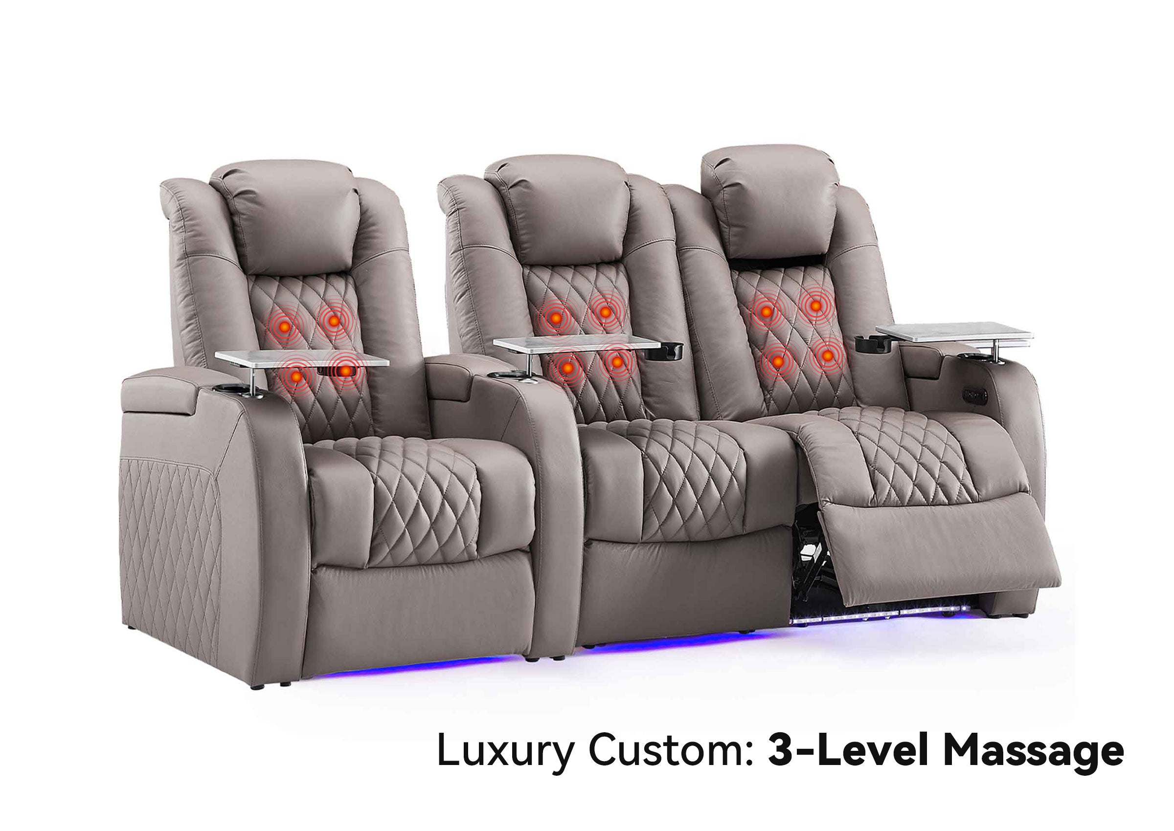 Weilianda Luxury Massage Custom 3-Seater Home Theater Recliners | 3-Level Massage, Top-Grain Leather, Zero Gravity