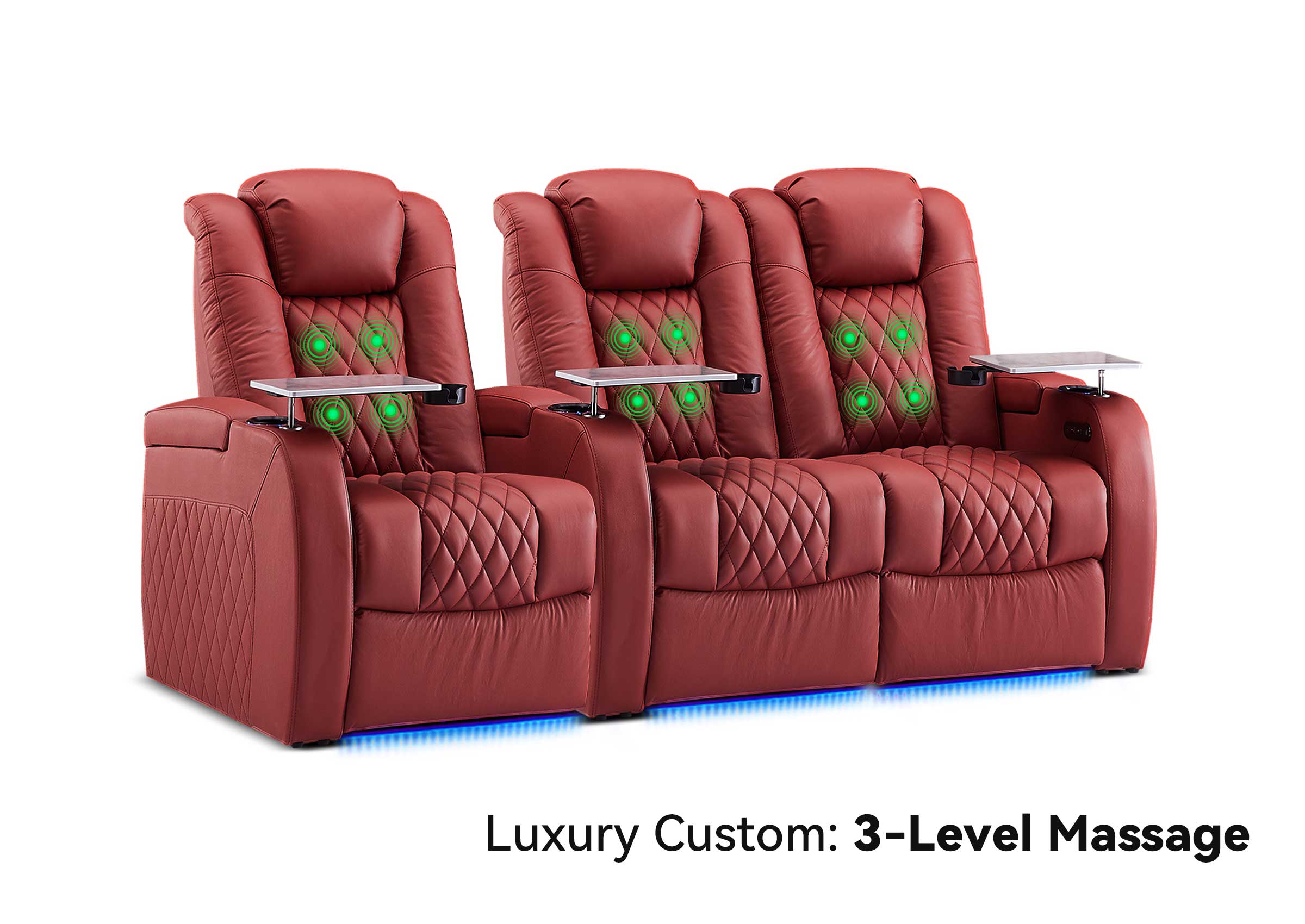 Weilianda Luxury Massage Custom 3-Seater Home Theater Recliners | 3-Level Massage, Top-Grain Leather, Zero Gravity