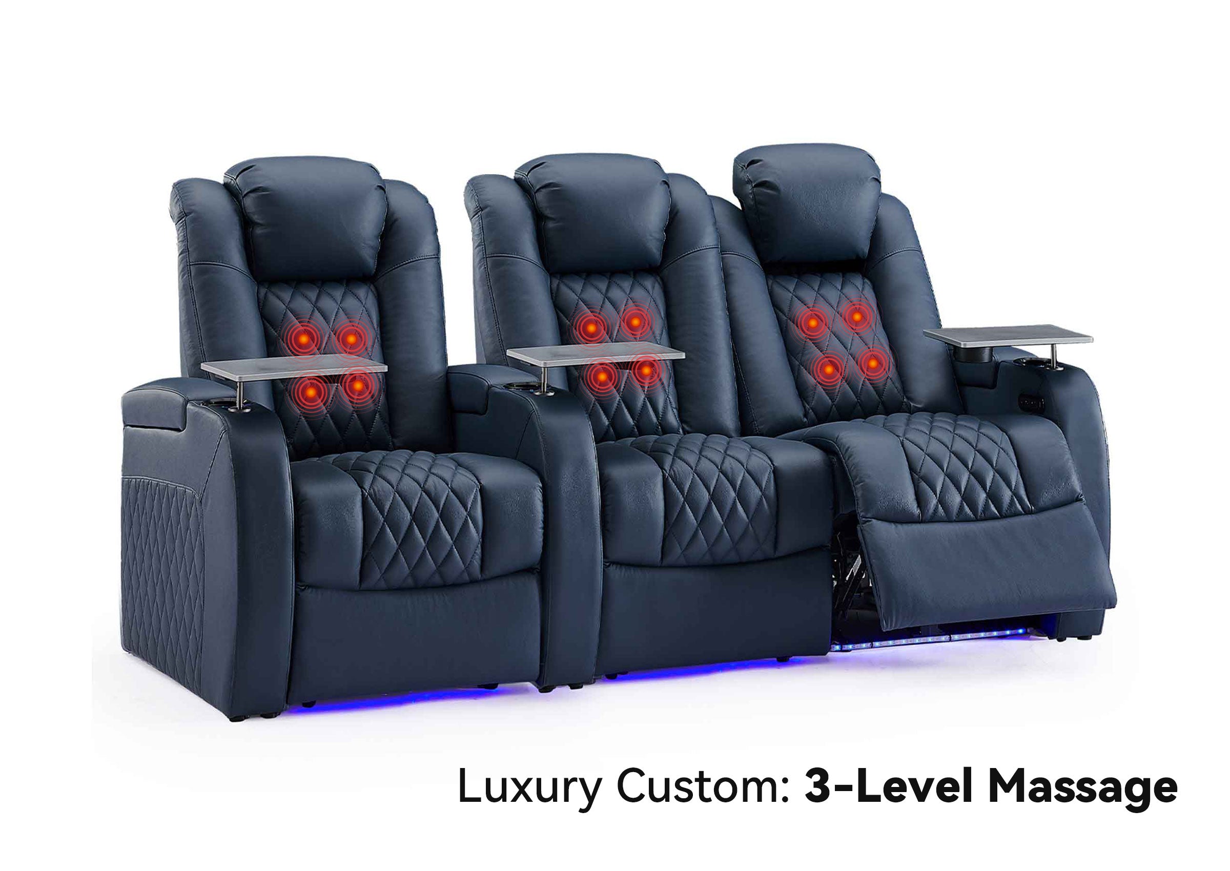 Weilianda Luxury Massage Custom 3-Seater Home Theater Recliners | 3-Level Massage, Top-Grain Leather, Zero Gravity