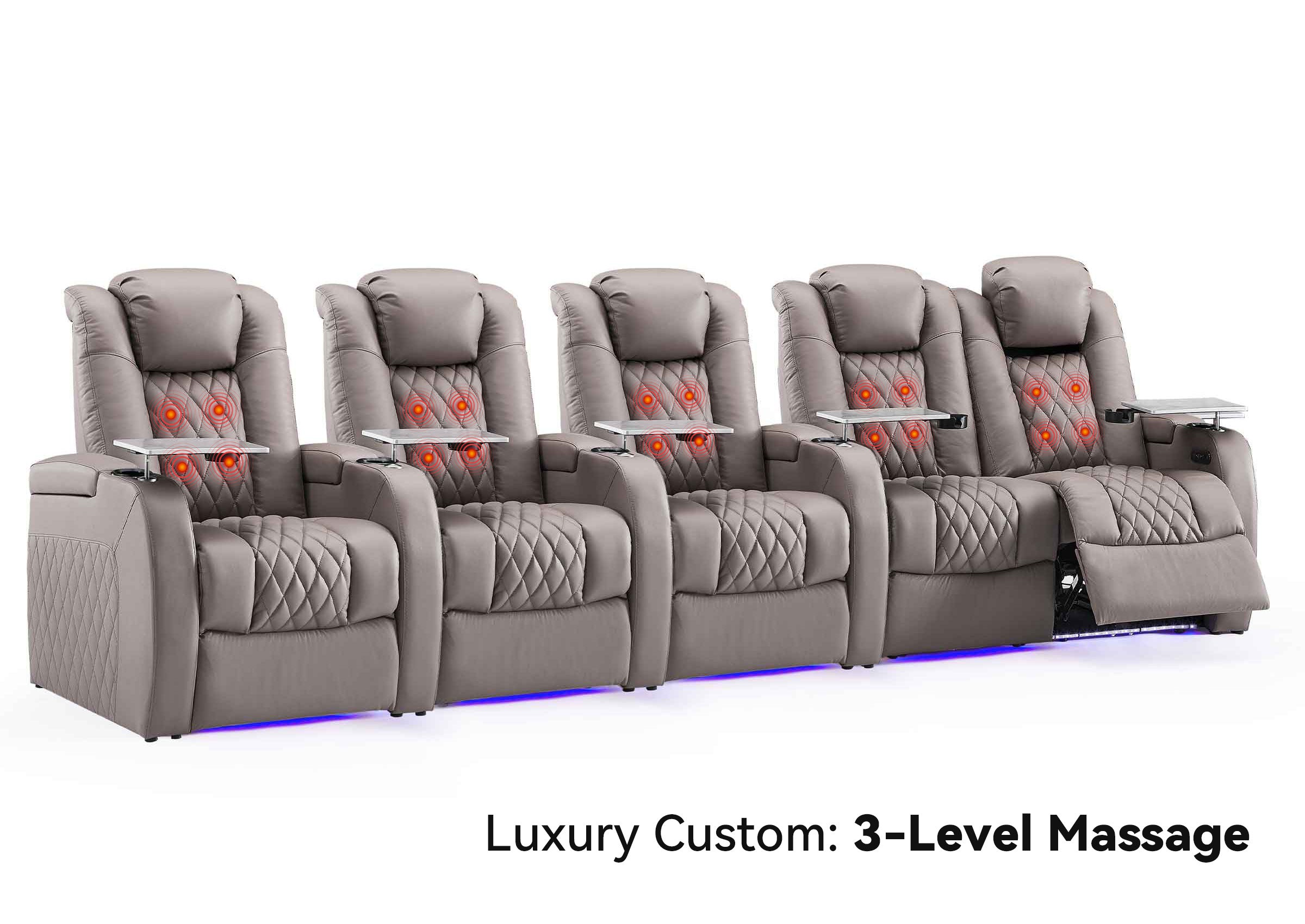 Weilianda Luxury Custom Massage 5-Seater Home Theater Recliners | 3-Level Massage, Top-Grain Leather, Zero Gravity & LED Ambient Lighting