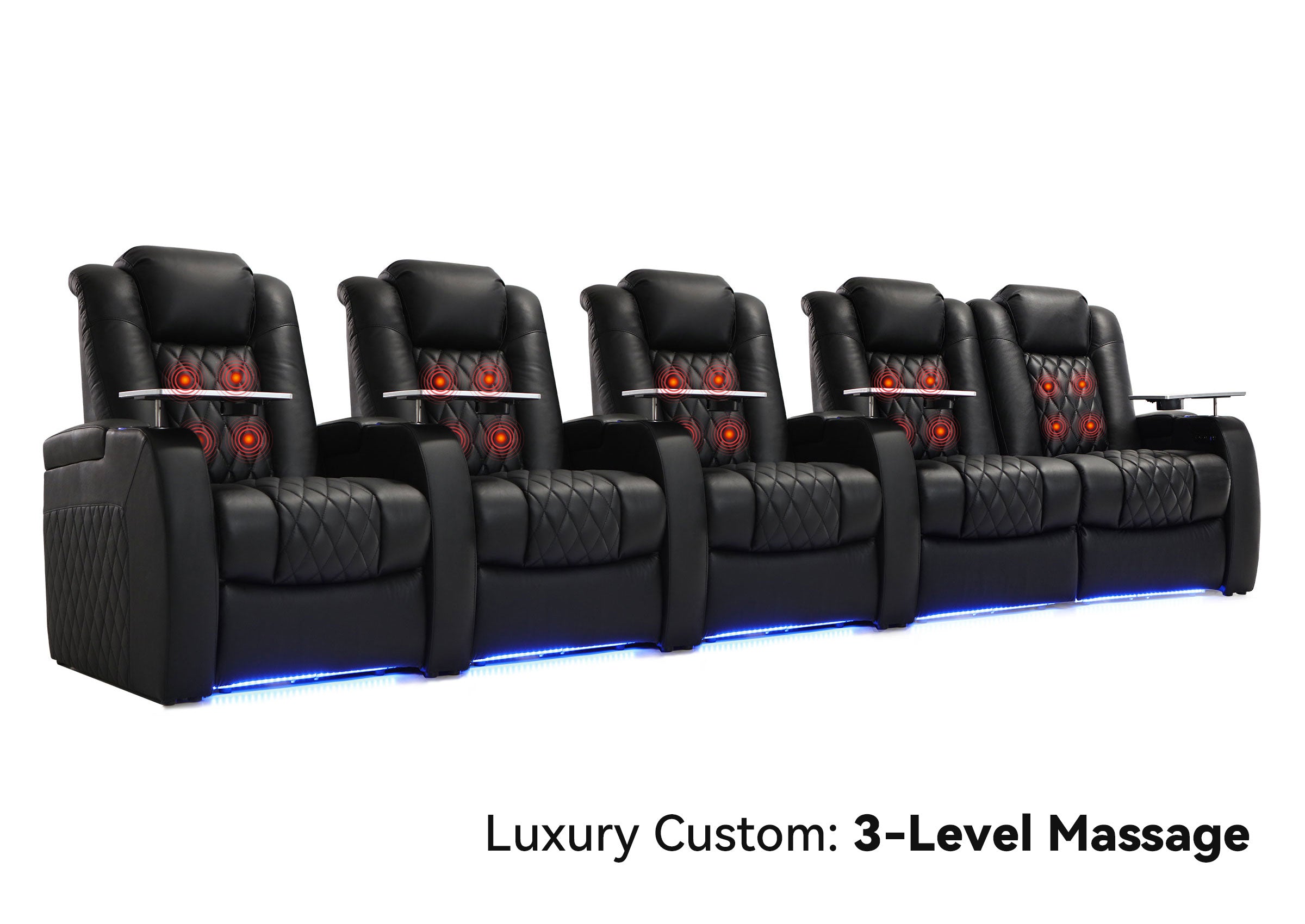 Weilianda Luxury Custom Massage 5-Seater Home Theater Recliners | 3-Level Massage, Top-Grain Leather, Zero Gravity & LED Ambient Lighting