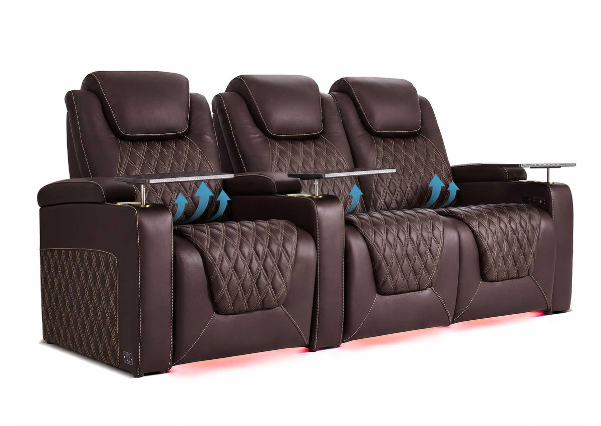 Weilianda Chic Lumbar Series Leather Seating Row of 3 with Built-In Lumbar Support for Home Theater