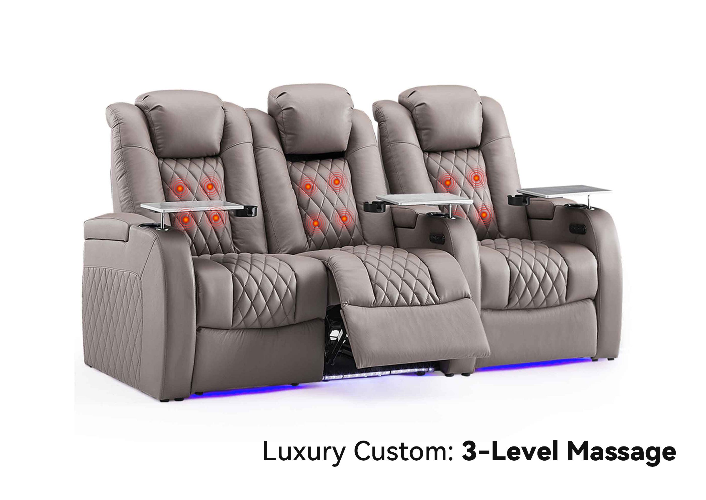 Weilianda Luxury Massage Custom 3-Seater Home Theater Recliners | 3-Level Massage, Top-Grain Leather, Zero Gravity