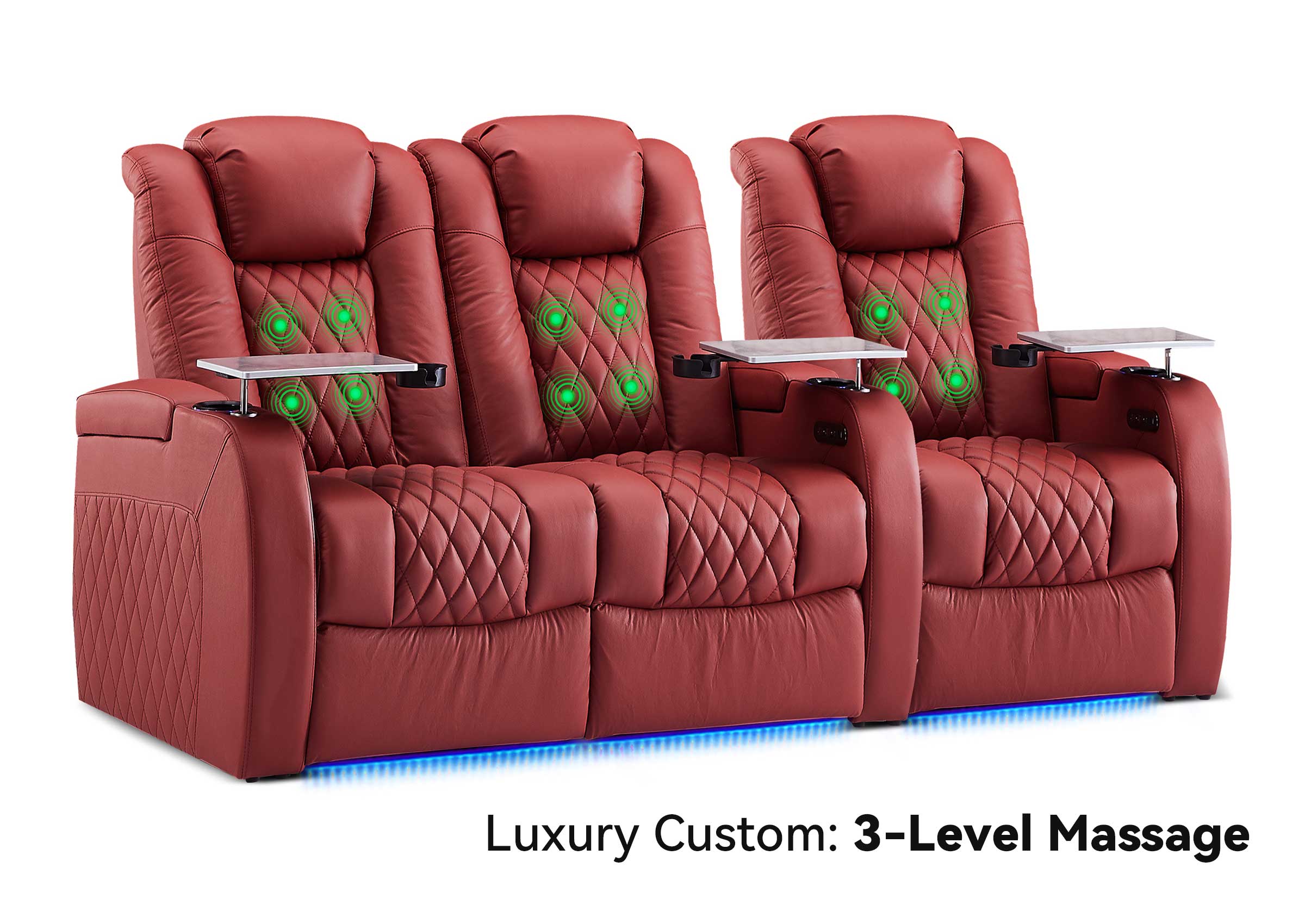 Weilianda Luxury Massage Custom 3-Seater Home Theater Recliners | 3-Level Massage, Top-Grain Leather, Zero Gravity