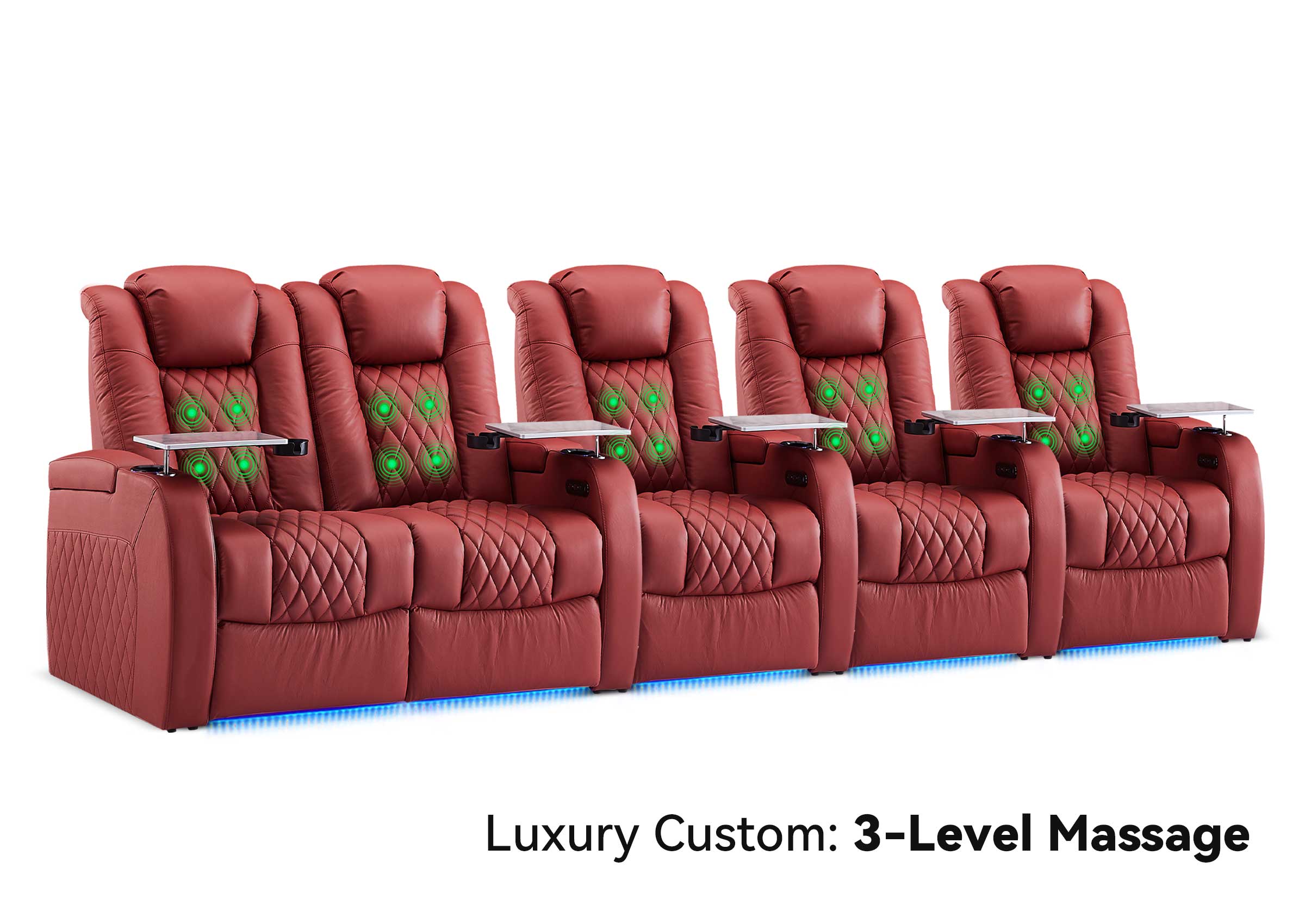 Weilianda Luxury Custom Massage 5-Seater Home Theater Recliners | 3-Level Massage, Top-Grain Leather, Zero Gravity & LED Ambient Lighting