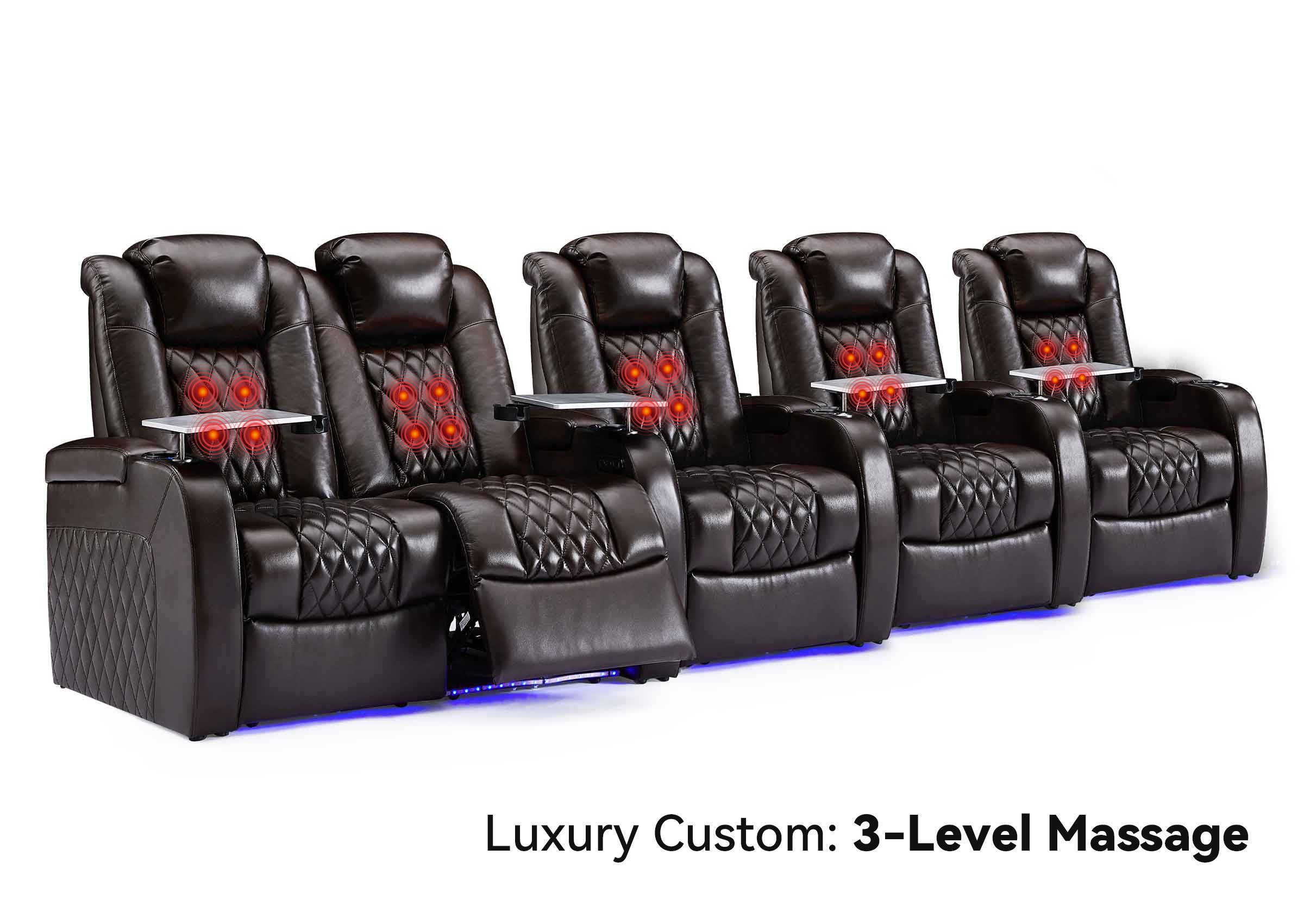 Weilianda Luxury Custom Massage 5-Seater Home Theater Recliners | 3-Level Massage, Top-Grain Leather, Zero Gravity & LED Ambient Lighting