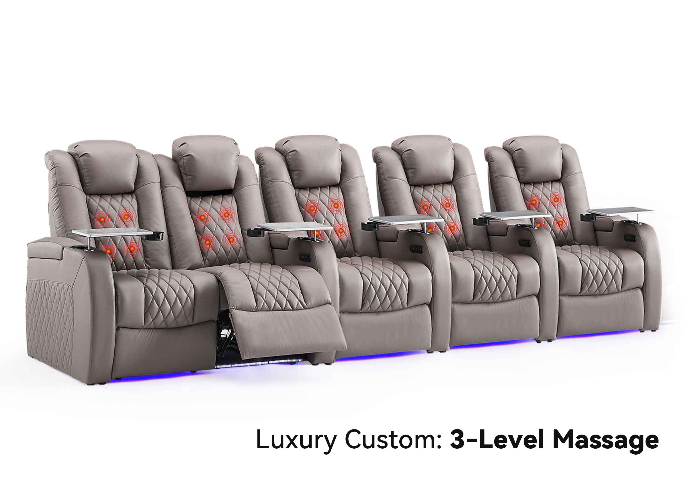 Weilianda Luxury Custom Massage 5-Seater Home Theater Recliners | 3-Level Massage, Top-Grain Leather, Zero Gravity & LED Ambient Lighting