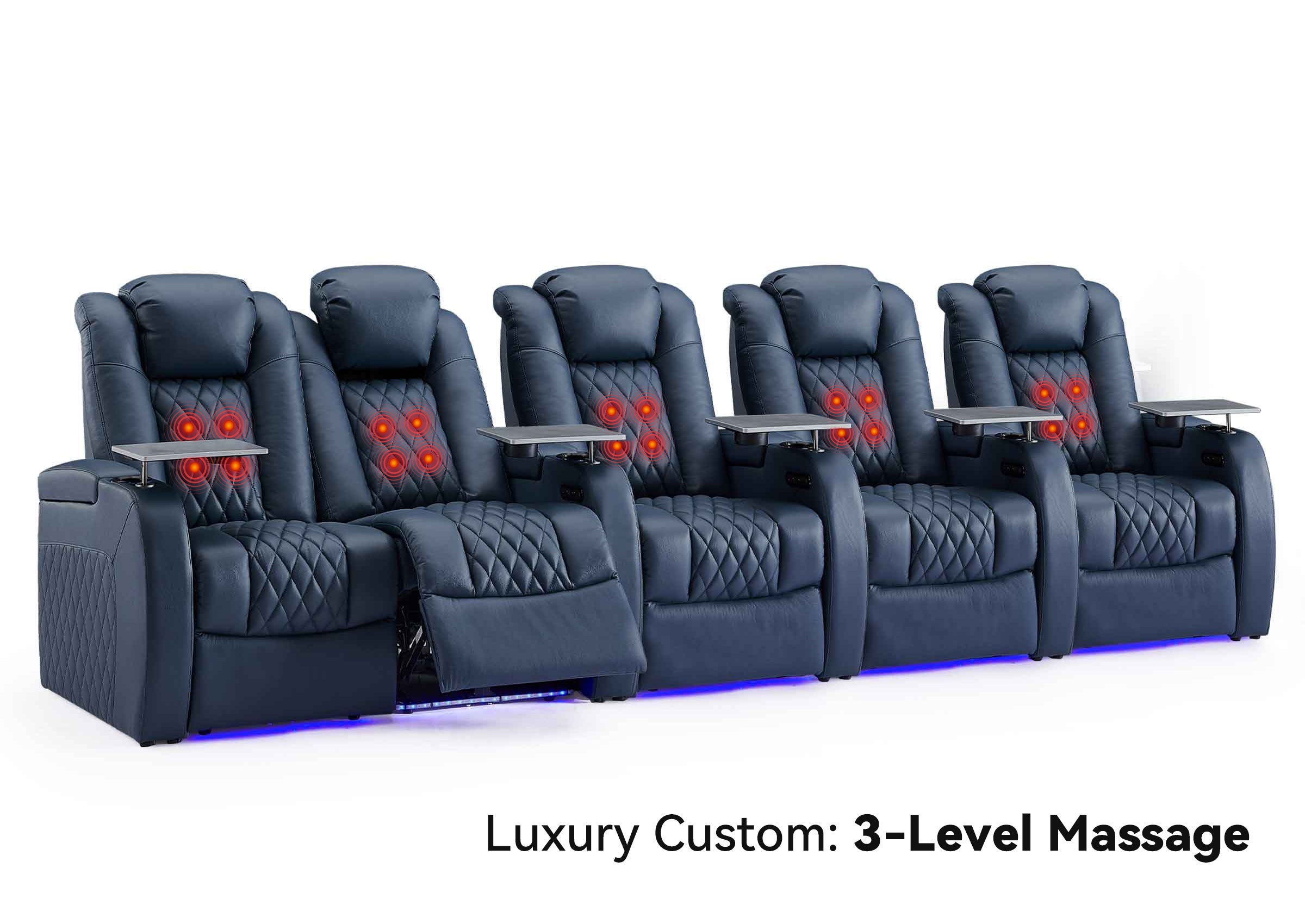Weilianda Luxury Custom Massage 5-Seater Home Theater Recliners | 3-Level Massage, Top-Grain Leather, Zero Gravity & LED Ambient Lighting