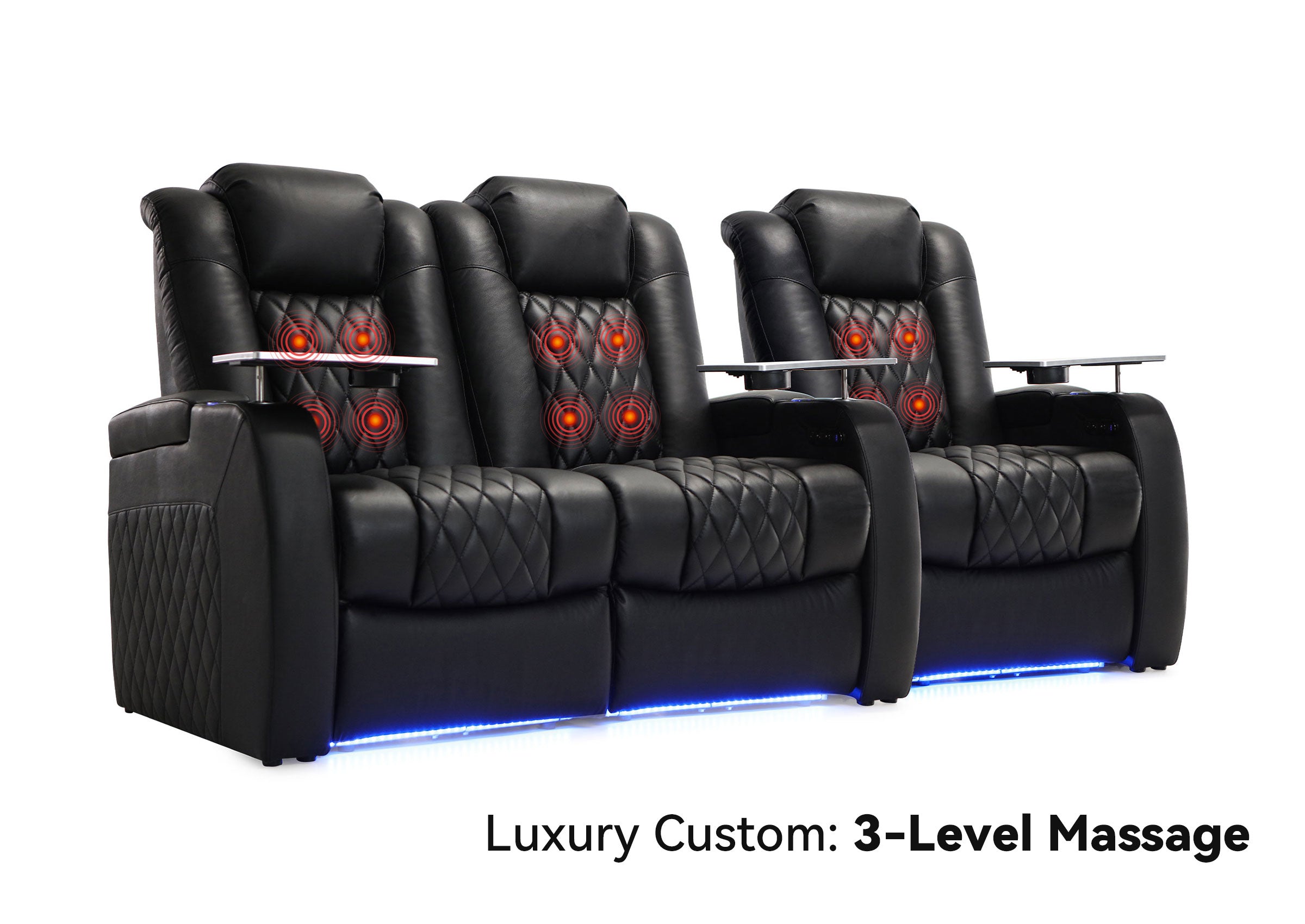 Weilianda Luxury Massage Custom 3-Seater Home Theater Recliners | 3-Level Massage, Top-Grain Leather, Zero Gravity